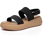 Rihero Women's Comfortable Walking Sandals Casual Summer Outdoor Open Toe Low Flatform Platform Wedge Sandals, Black/02, Size 9, AD02052