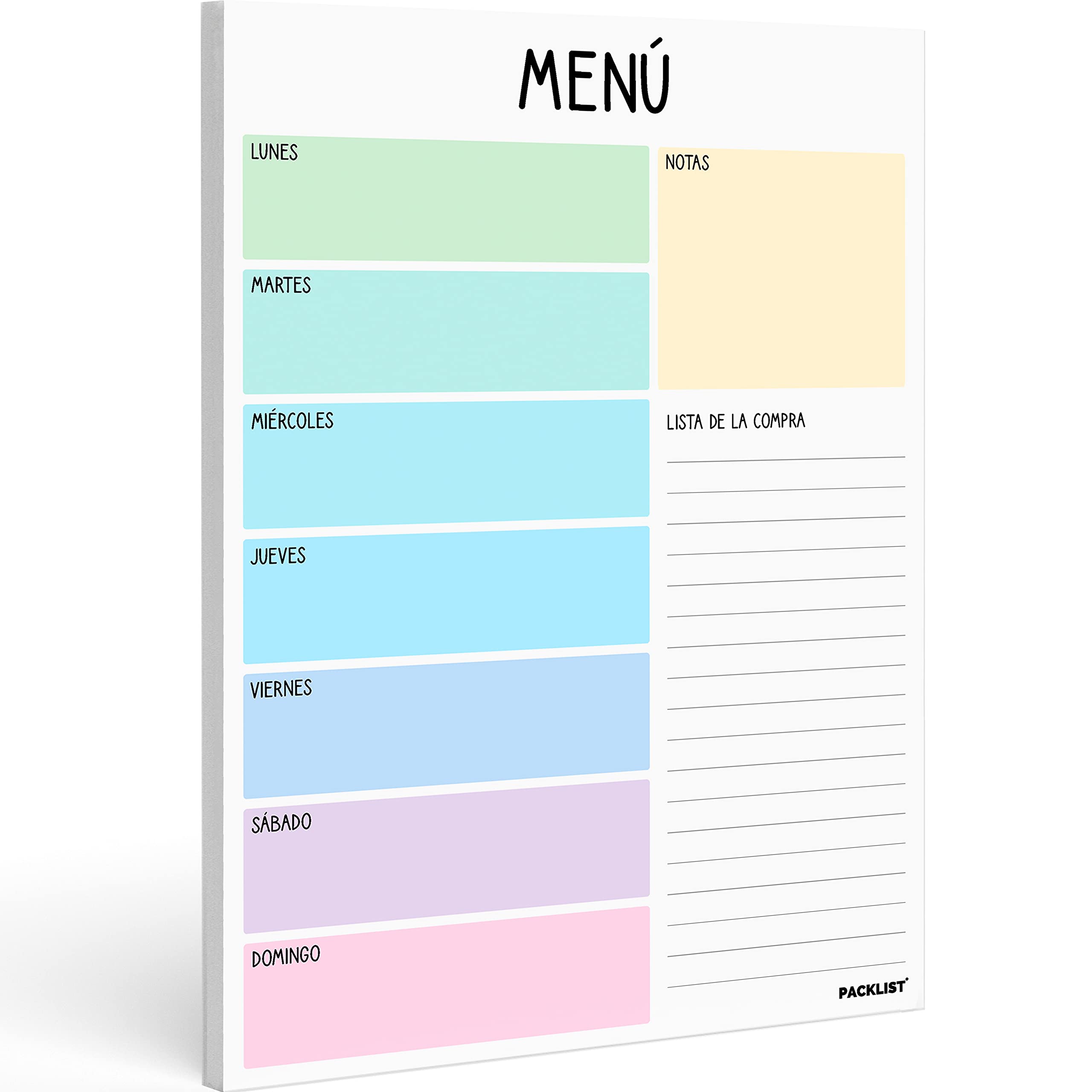 PACKLIST Planificador Comidas Semanal y Lista de la Compra, Planificador Menú Semanal. Papel A4/100gr Pizarra Control Diario de Alimentos, Pérdida de Peso