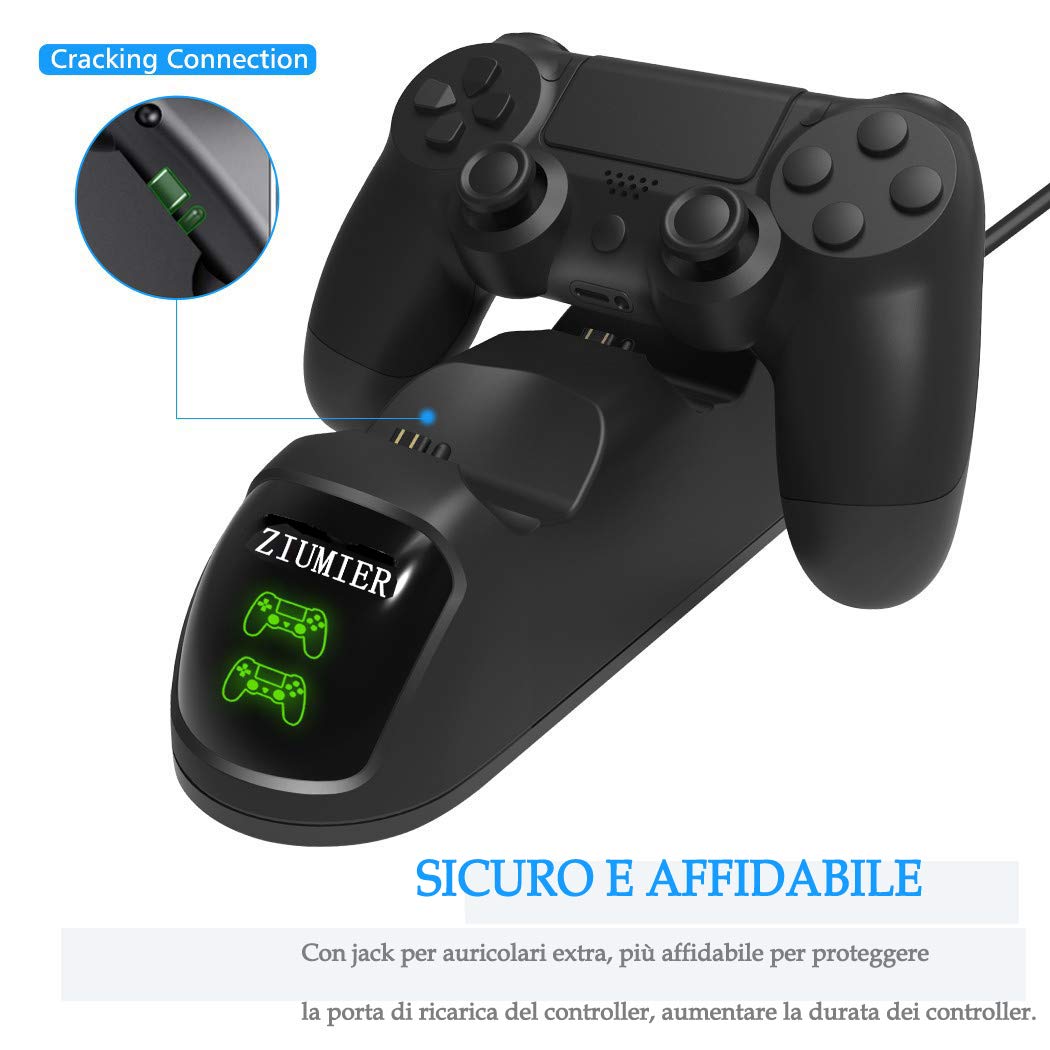 PS4 Controller Gaming Caricabatteria,Stazione di Ricarica con Indicatore LED, Caricabatterie PS4 Funziona con Joypad, PlayStation 4, PS4 Slim e PS4 Pro