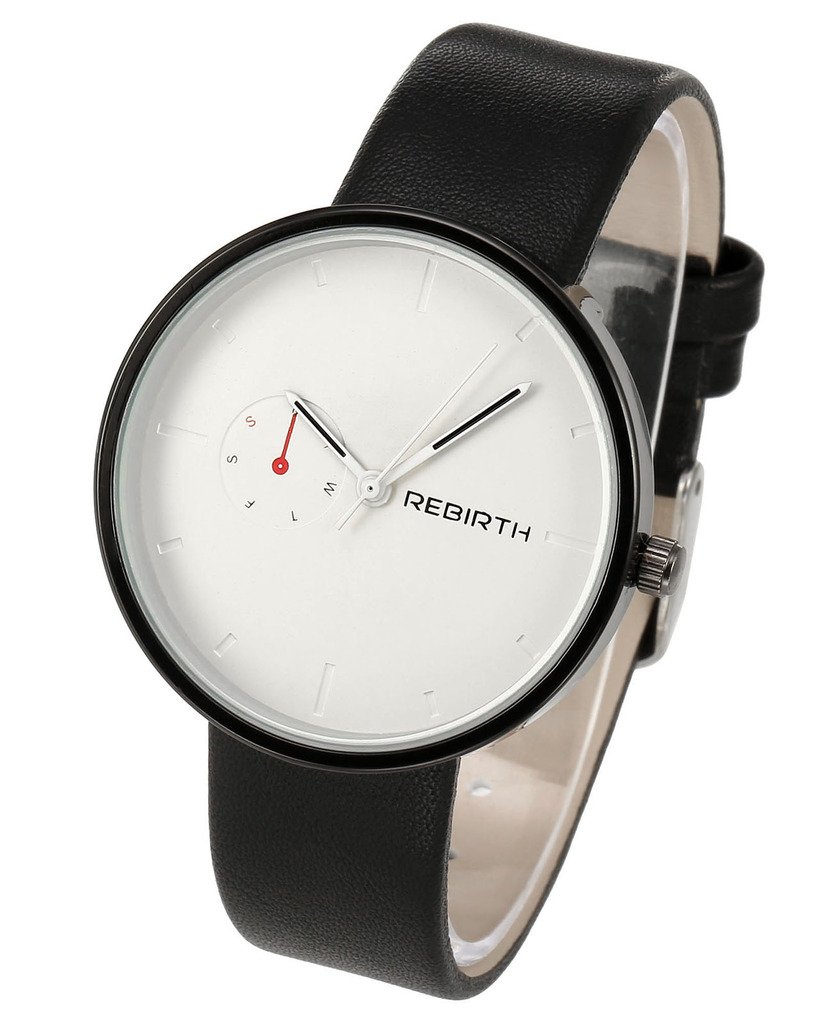 JSDDE Montre à Quartz Unisexe Mouvement Japonais Bracelet PU Style Simple Chic avec Calendrier Montre Etanche + Cadeau Boîtier Cadran Blanc Bracelet Noir