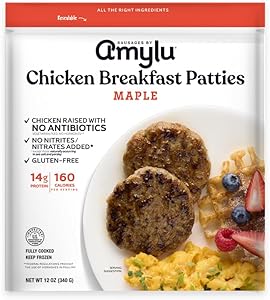 Amylu Foods Chicken Sausage Breakfast Patties, Maple, Natural Ingredients, 14g of Protein, GAP Chicken Raised with No Antibio