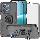 LosruGir Phone Case for Xiaomi Redmi 15C 4G / Poco C85 4G Case, Hybrid Heavy Duty Armor Shockproof Defender Kickstand Dual Layer Bumper Hard Back Case Cover with Tempered Glass Screen Protector，Black