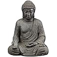 LuxenHome 19" Fiber Stone Meditating Buddha Garden Statue, Buddha Garden Art, Buddha Outdoor Sculpture for Patio Courtyard Backyard