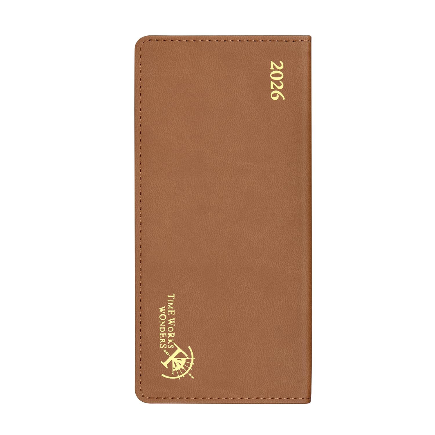 Photo 1 of POPRUN Pocket Monthly Calendar 2025-2026, Slim Size 3.25" x 6.75", 18-Month Small Monthly Planner with Tear-Off Corners for Purse, PU Leather Softcover - Brown