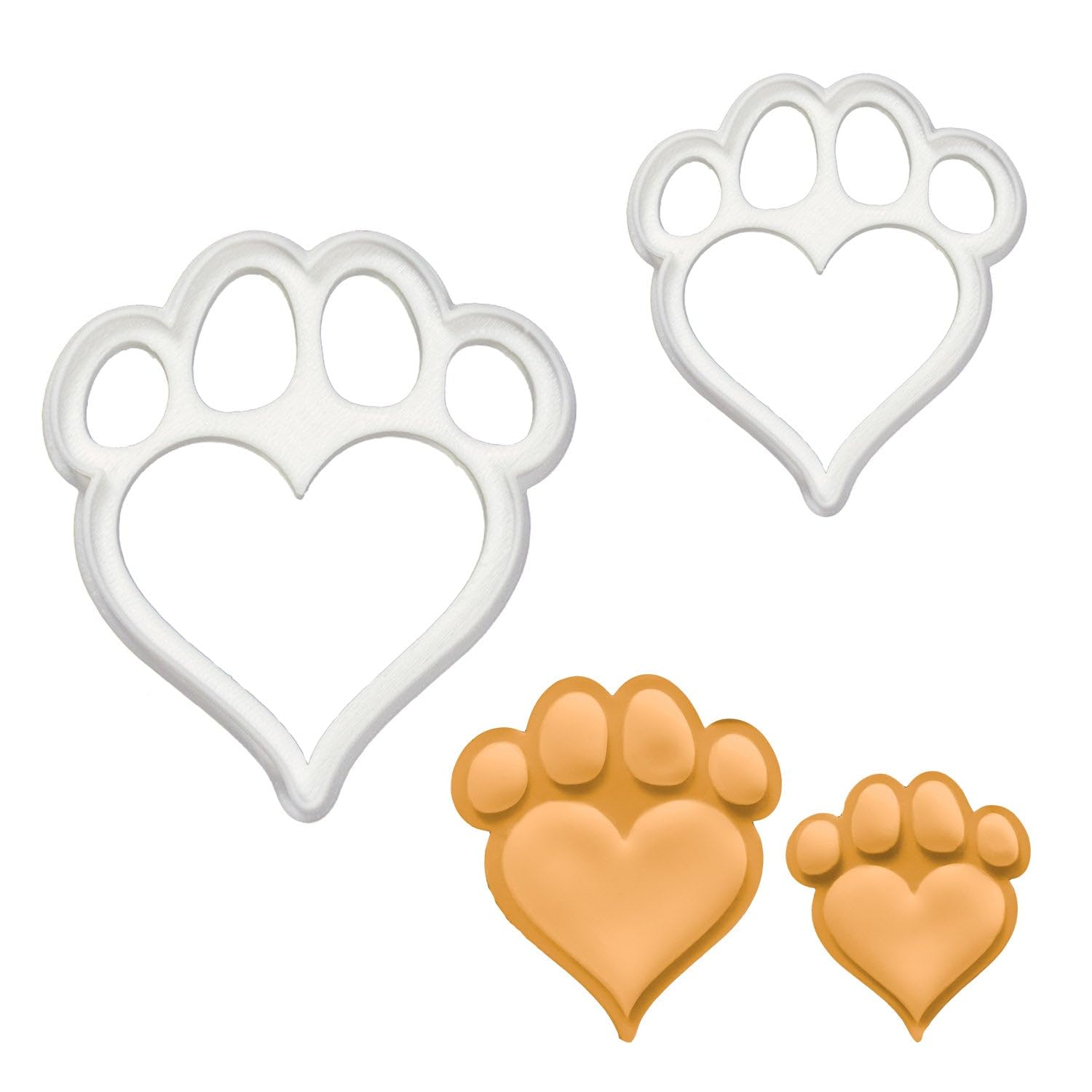 BAKERLOGY Set of 2 Heart Paw Cookie Cutters (Small and Large Size) - Detailed Biscuit Cutter Design for Baking and Crafts, Ideal on Fondant, Dough, Clay