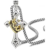 Jemant Cross Necklace With Crown For Men Women Silver Stainless Steel 24 inch Chain Goth Punk Cool Cross With Ring Pendant Necklace Jewelry Easter Baptism Faith Gift For Husband BF