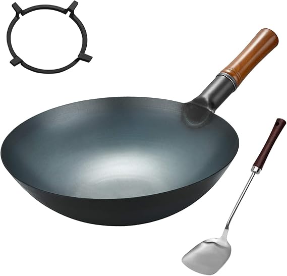 Carbon Steel Wok Pan 13.4“ Woks and Stir Fry Pans Chinese Wok with