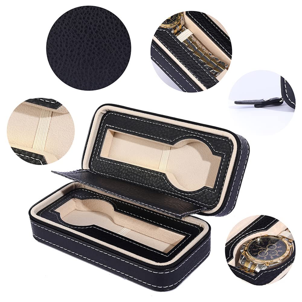 watch travel case,travel watch cases for men, PU leather zipper storage case watch organizer, 2 place notch portable travel watch zipper case, suitable for living room bedroom and travel