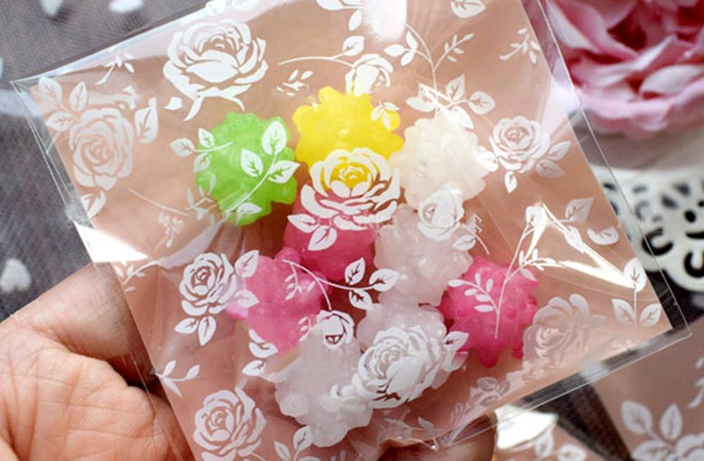 Hustar 200 Pcs Cute Rose Self Sealing Cello Cellophane Bags