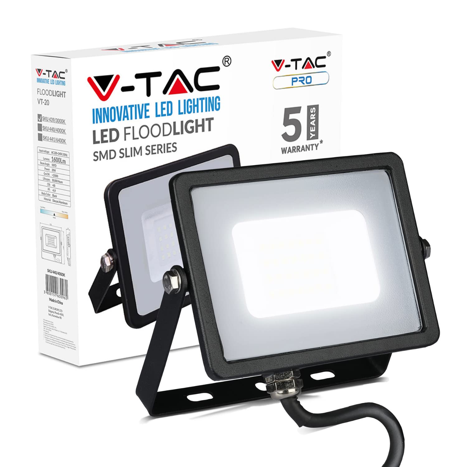 V-TAC LED Floodlight 20W 3000K Black VT-20