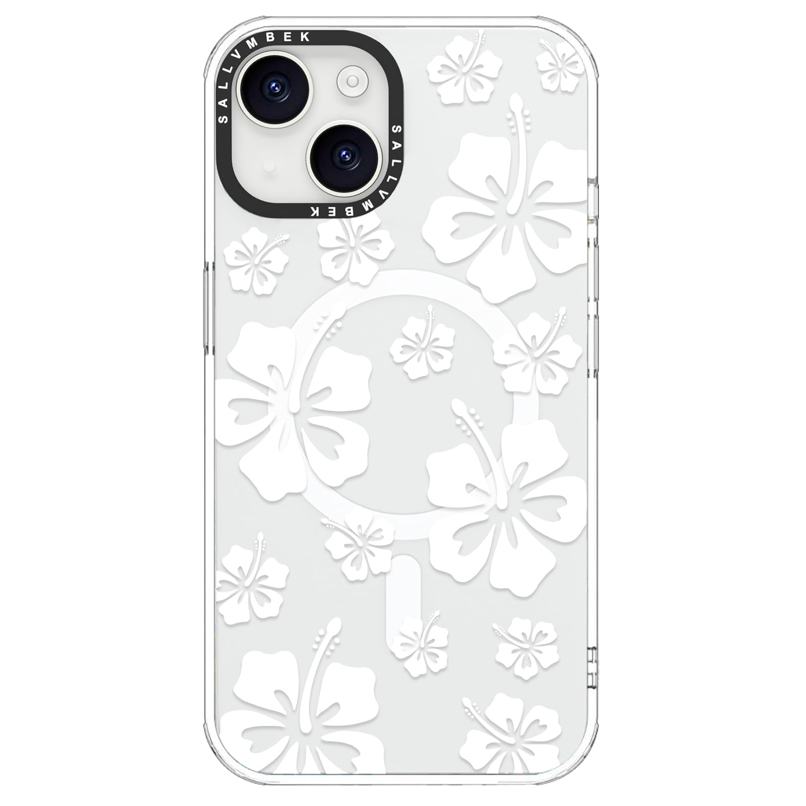 sallvmbek for iPhone 15 Case 6.1 inch,Compatible with MagSafe,Cute Floral Hibiscus Print Pattern,Magnetic Shockproof Protective TPU Bumper Cases Cover for iPhone 15 Girls Women
