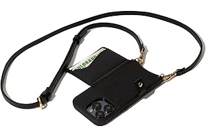 Bandolier Mila Crossbody Wallet Phone Case [MagSafe Compatible] for iPhone 16 Pro. 100% Genuine Pebble Leather. Adjustable & Removable Strap. Black with Gold Hardware