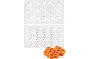 DD-life 2 Pcs 15 Cavity Honeycomb Bee Silicone Fondant Mold,Bee Candy Silicone Mold,Silicone Honeycomb Molds for Chocolate Candy Cake Cupcake (White)