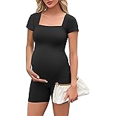 KIM S Maternity Romper for Vacation Lounge Photoshoot, Pregnancy Shapewear Short Sleeve Maternity-Bodysuit