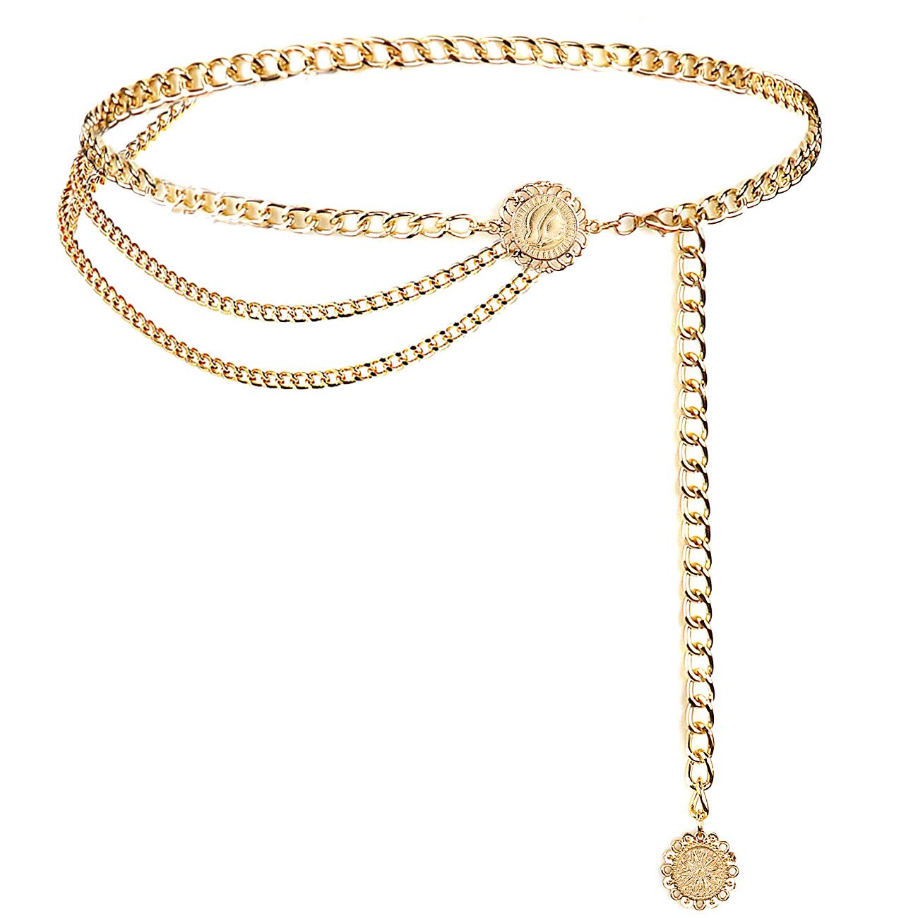 YooAi Chain Belts for Women Multilayer Waist Chain Dress Belt Metal Body Belly Chain Sunflower 130cm Gold