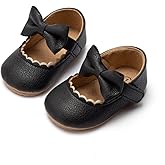 Oamico Infant Baby Girls Mary Jane Flats Non Slip Rubber Sole with Bownot Toddler First Walkers Princess Wedding Dress Shoes