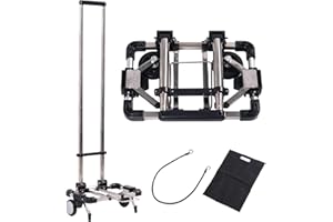 Japard Luggage Cart with 2 Wheels Foldable, Purse Trolley, Portable Travel Dolly Compact Air Travel Loadable 55 lbs, Smallest Folding Carrying Cart Light Weight