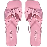 Verdusa Women's Summer Bow Sandals Strap Square Toe Leather Flat Dressy Sandals