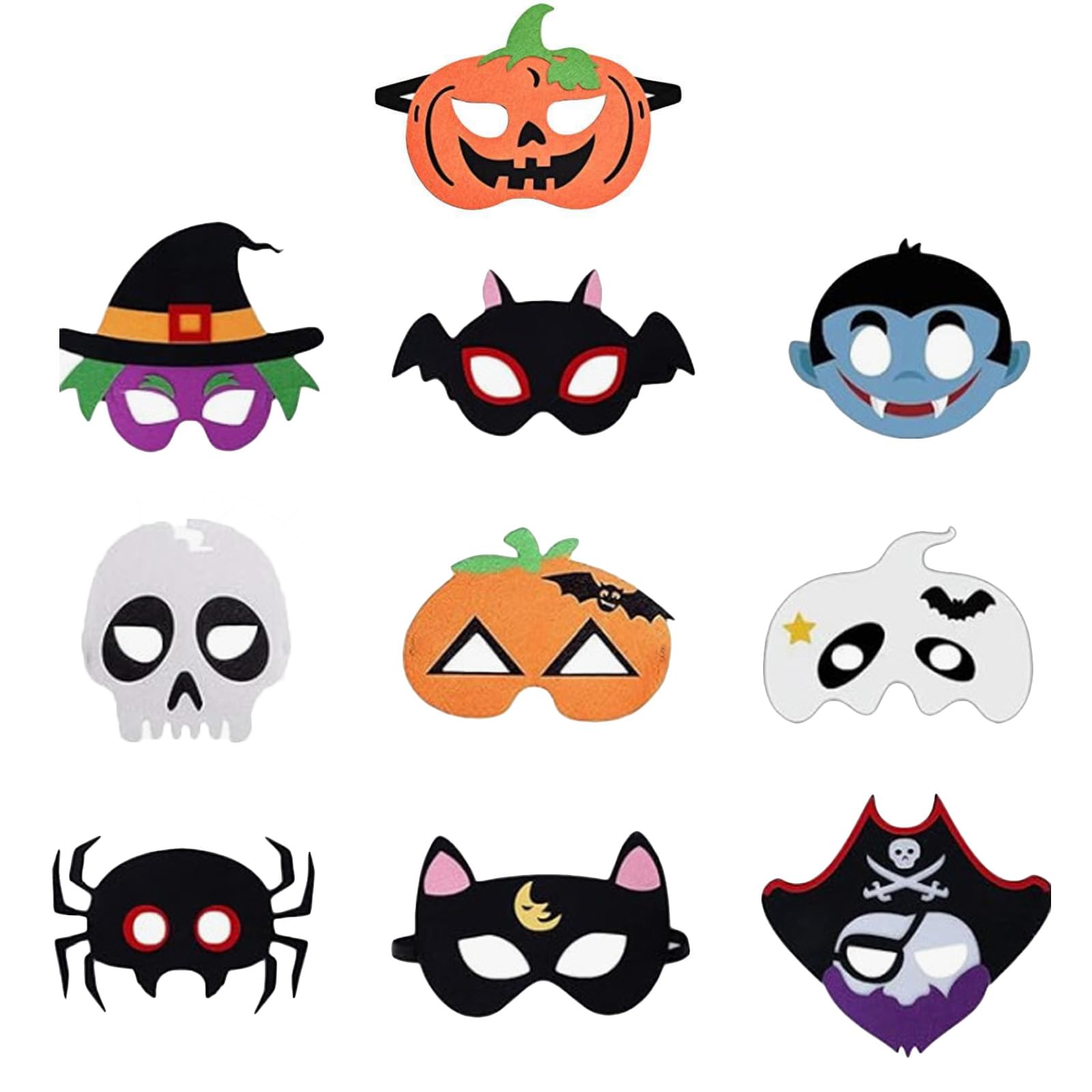 HONGP 10pcs Halloween Felt Masks,Pumpkin,Ghost,Vampire,Witch,Bat,for Halloween Cosplay Party Favors for Kids Masks Dress-Up Party Supplies