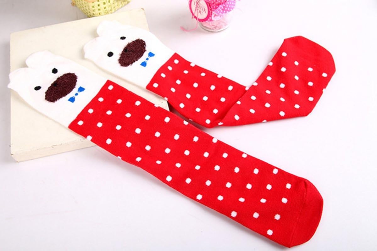 Girl Cartoon Animal Cat Bear Fox Cotton Over Calf Knee High Socks, 15.74-16.53 inch/40-42 cm, Mixed colors: Clothing