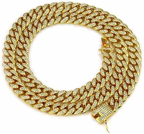 FELICIPP Men's Miami Cuban Link Chain Gold Plated Simulated Diamond Chain Men's HipHop Tennis Necklace (Color : Gold1, Size : S)