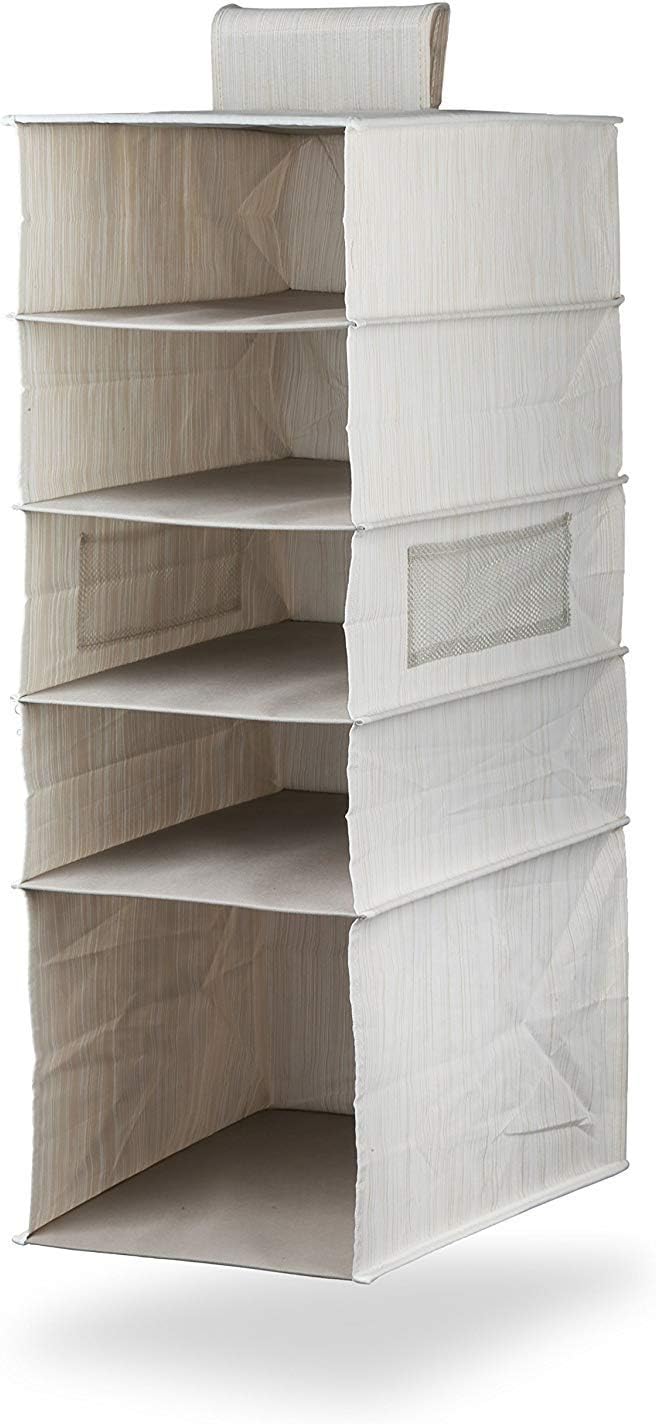 Hanging Shelves, HOHH 5 Shelves Collapsible Polyester Fabric Hanging Wardrobe Storage Organiser for Clothes [Energy Class A+++]