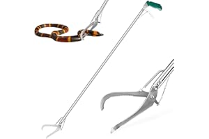 HOMEYA 60" Professional Snake Tongs Extra Long Heavy Duty Reptile Rattle Snake Catcher Wide Jaw Handling Tool Stainless Steel Snake Grabber Outdoor Snake Catcher Tool with Lock, Non-Slip Grip Handle
