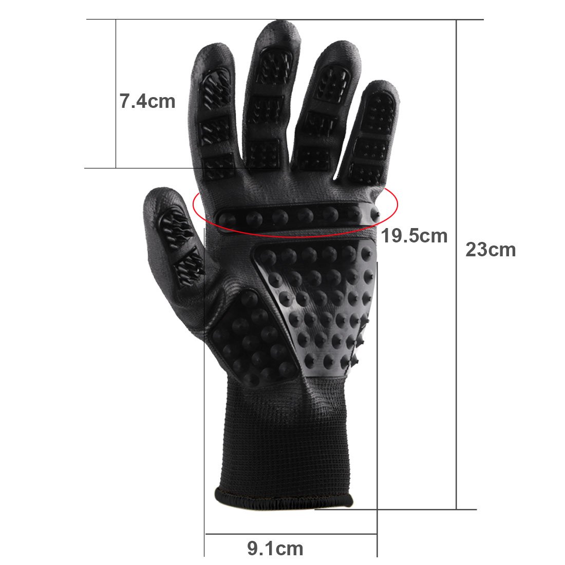 ACTOPP Pet Grooming Gloves Hair Remover Deshedding Massaging Bathing Tool Glove Brush Effective for Long and Short Hair Dogs, Hats, Horses, One pair 23X12X1 CM (Black)