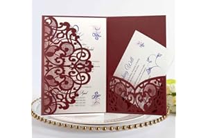 Steedna 50 Pack Lace Wedding Invitations laser Cut 5 × 7 Inch Wedding Invitation Kit with Envelopes Inner Sheets and Rsvp car