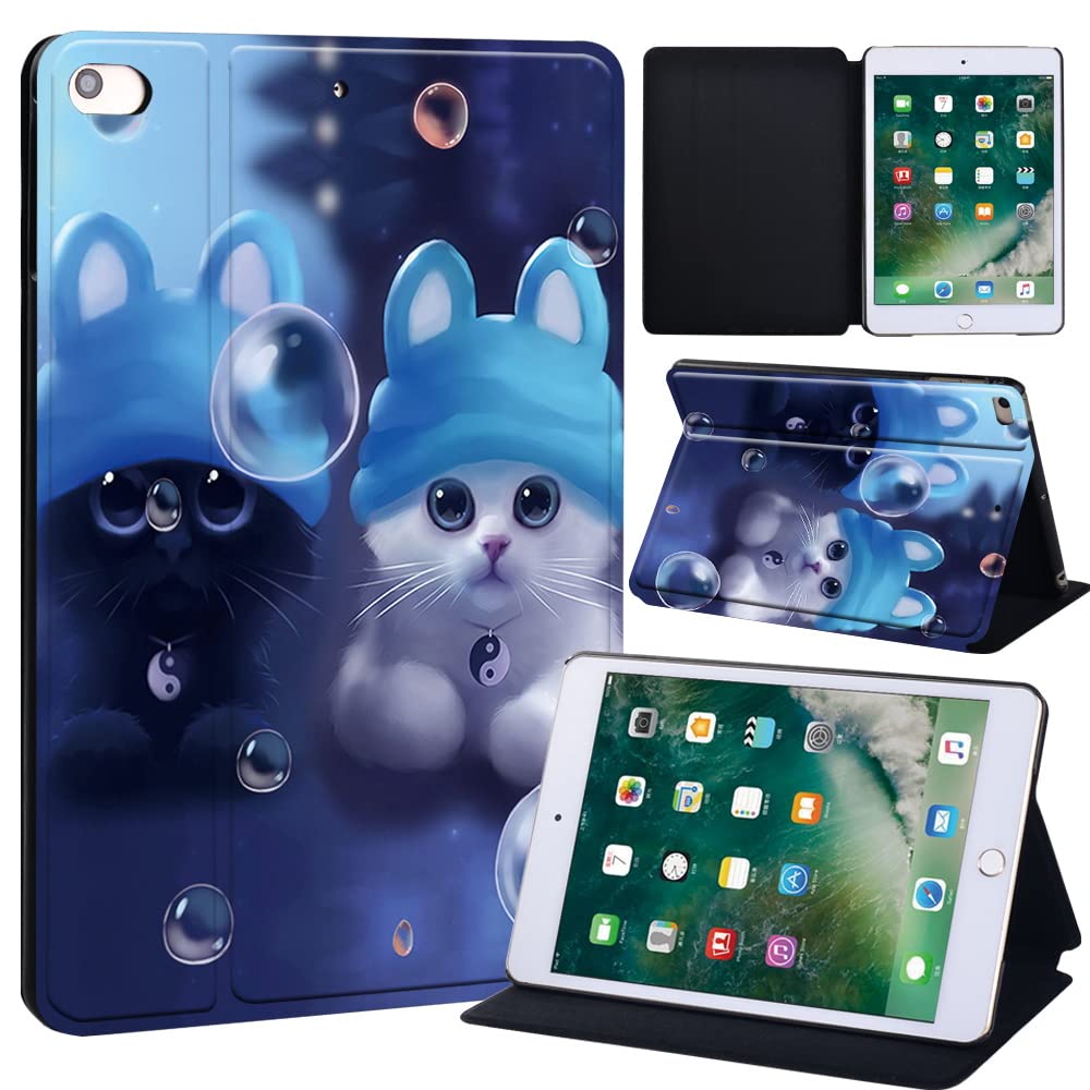 Animal Printed FINDING CASE Fit Apple iPad Mini 4/5 Tablet - Printed PU Flip Leather Smart Lightweight Shell Stand Cover Case for iPad Mini 4 Mini 5 (twin cats)