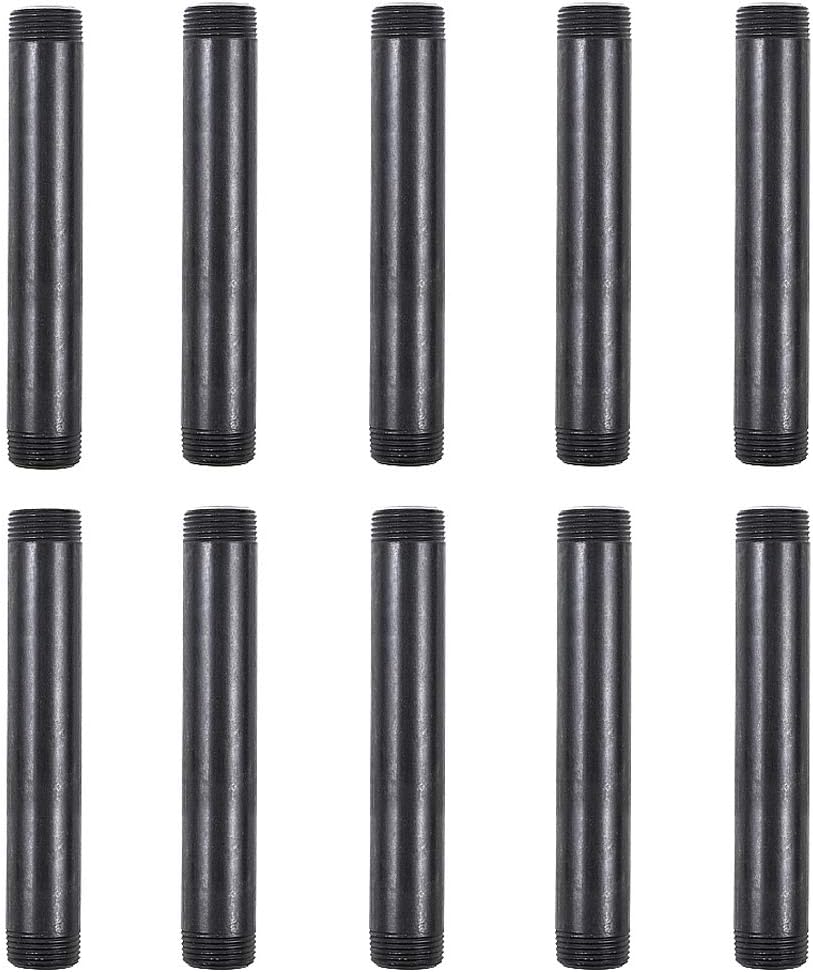 GOOVI 3/4 Inches x 6 Inches Black Malleable Steel Pipe Fitting, 3/4 Inches Black Pipe Threaded Pipe Nipples, Build Vintage DIY Shelving Steampunk Furnitur, 10 Pack.