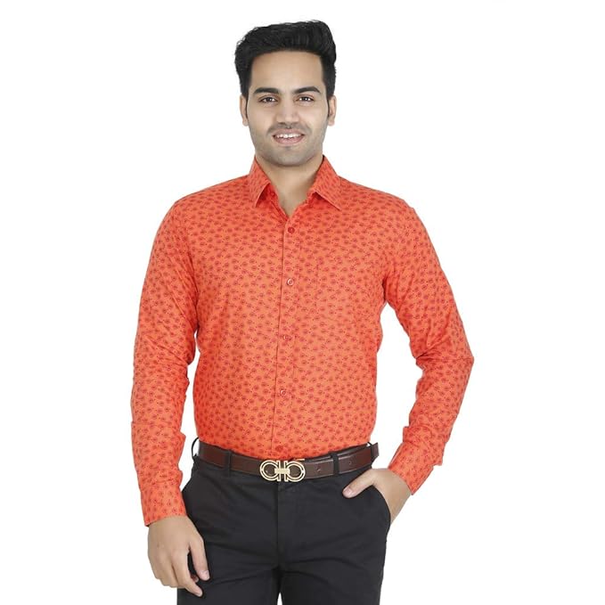 orange printed shirt