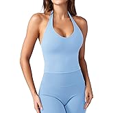 YEOREO Women's Halter Crop Top V Neck Workout Going Out Tank Top Hazel Padded Sleeveless Backless Trendy Summer Camisole