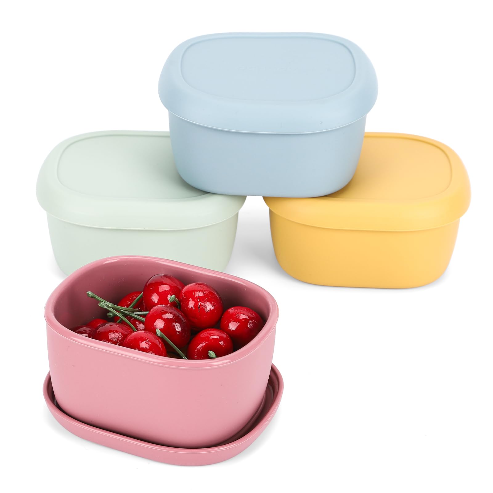 Photo 1 of AOEDEO 4 pcs 10 oz Silicone Snack Containers for Kids Small Food Containers with Lids, Fruit Container for Lunch, Stackable Lunch Container for Kids, Daycare, School and Travel