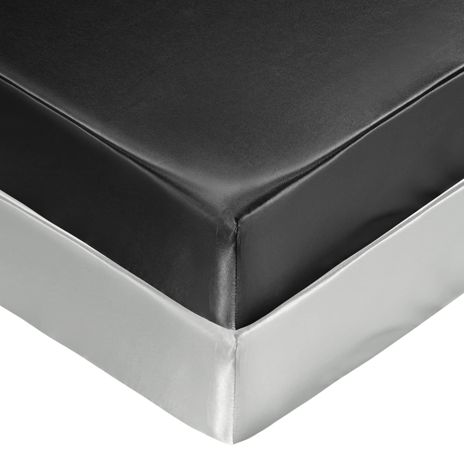 Photo 1 of SiinvdaBZX 2 Pcs Satin Mini Crib Sheets 38 x 24In, Silky Soft Mini Portable Crib Sheets Mattress Cover Portable Playard Sheets with 5In Deep Pocket, Great for Baby Hair (Light Grey & Black)