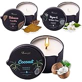 Massage Oil Candle 3 Pack,Coconut Oil Based-Daily Moisturizing Body Oil Relaxing-Natural Therapy Oil Scented Candle-6.9OZ (Coconut, Tobacco Vanilla, Thyme & White Tea)