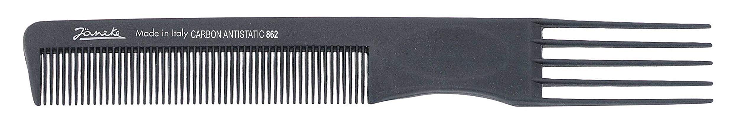 Jäneke Professional Carbon Hairdressing Comb, 8.5 Inches, 4 Fork Teeth, Anti-Static, Unisex, Gray