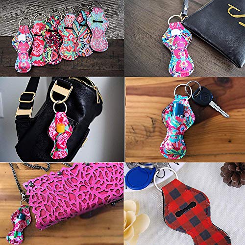 Huihui Decoration 10 Pieces Lipstick Holder Keychain Keyrings Neoprene Chapstick Key Chain Holder Lip Balm Holder Keychain with 10 Different Vibrant Prints (10 Pack)