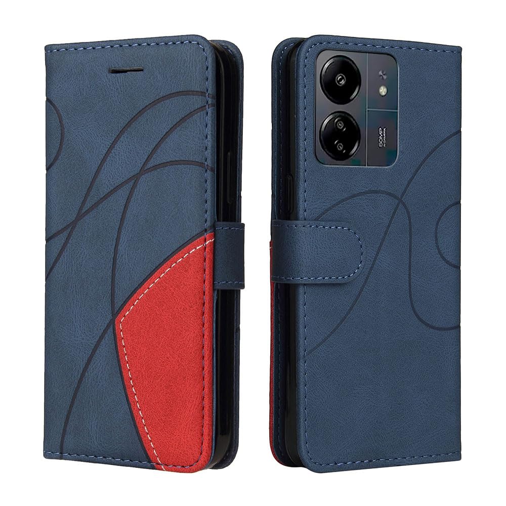 XINNI Protective Phone Case for Xiaomi Poco C65/Redmi 13C, PU/TPU Vintage Flip Leather Shockproof Cover Magnetic Book Style Wallet, Blue — image 1