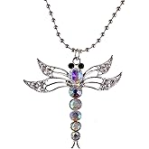 Alilang Silvery Tone Sparkle Aurora Borealis Clear Crystal Rhinestones Dragonfly Pendant Necklace