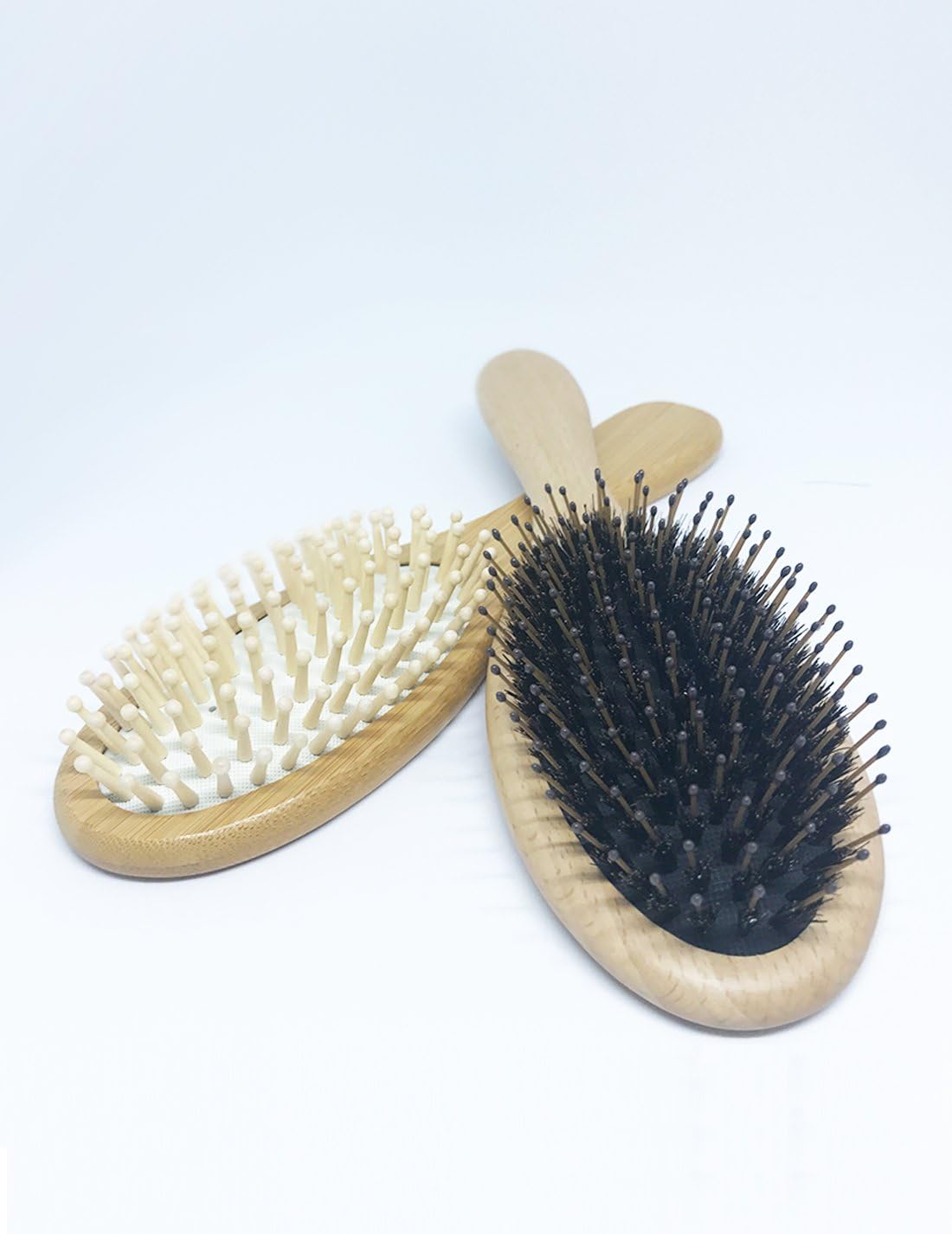 Bamboo Hair Brush Set By JUNE Care - 1 Natural Boar Bristle Hair Brush and 1 Detangler Wooden Paddle Hair Brush with Grass Tree Wood Pins
