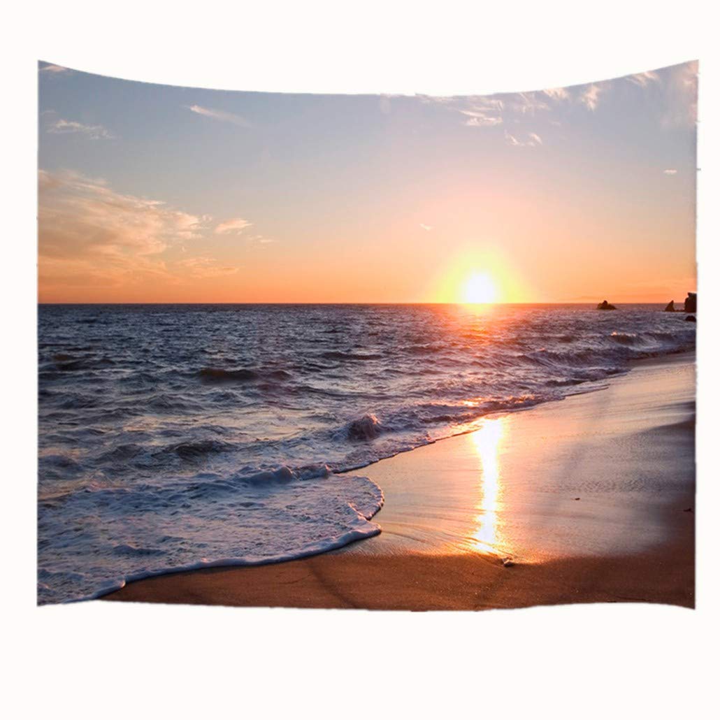 Goodbath Ocean Beach Tapestry Wall Hanging, Coast at Sunrise Time Fabric Wall Hangings, 80" x 60", Orange Blue Brown