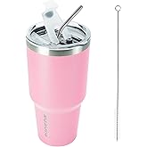BJPKPK 30oz Insulated Tumbler with Lids and Straw, Stainless Steel Travel Coffee Tumbler,Powder Coated Travel Mug,Light Pink