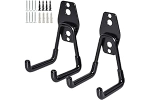 GeeWatom 2 Pack Garage Storage Utility Hooks，Garage Garden Tool Organizer，Steel Wall Mount Hooks, Garden Small U Hooks (Black)