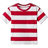 DILBYKE Boys Girl Short Sleeve Striped Crew Neckline T-Shirts Kid Tee, Cotton, 2-14Years, Loose Fitting