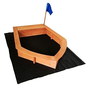 Wiltec Sandkasten Boot 150x108x220cm Holz Vliesboden Holzsandkasten Garten