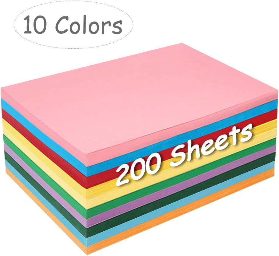 Construction Paper Pack, 200Sheets Heavy Duty Construction Paper Color Copy Paper for Crafts & Art, A4, 10 Assorted Colors : Office Products