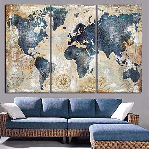 Modular Canvas Paintings Home Decor 3 Pieces World Map Pictures HD Prints Fashion Abstract Poster Living Room Wall Art Framework-XL