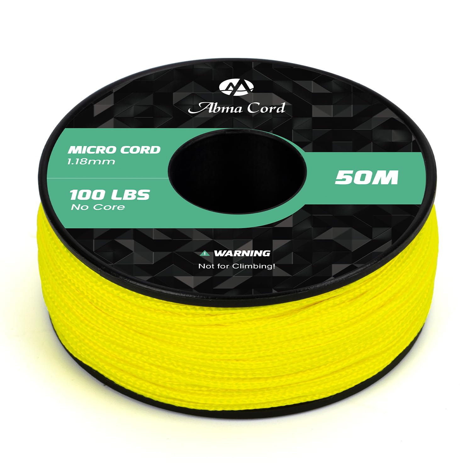 Abma Cord Micro Cord 1.18mm Paracord 50M Spool Utility Cord Braided Cord - Max. 45kg (100lbs) - Neon Yellow