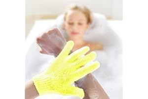 1Pair Exfoliating Glove, Premium Scrub Wash Mitt for Bath or Shower, Spa Exfoliation Accessories For Men and Women, Yellow